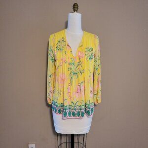Lilly Pulitzer Marilina Tunic Long Sleeve Top in Finch Yellow Tropical Oasis